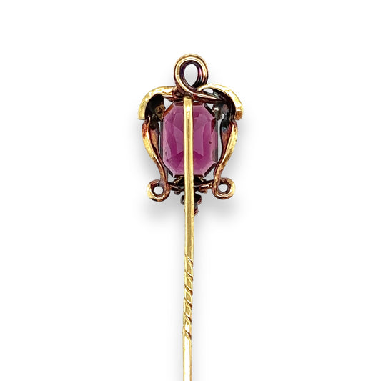 Victorian 15ct Gold Almandine Garnet & Diamond Stickpin - Wildsmith Jewellery