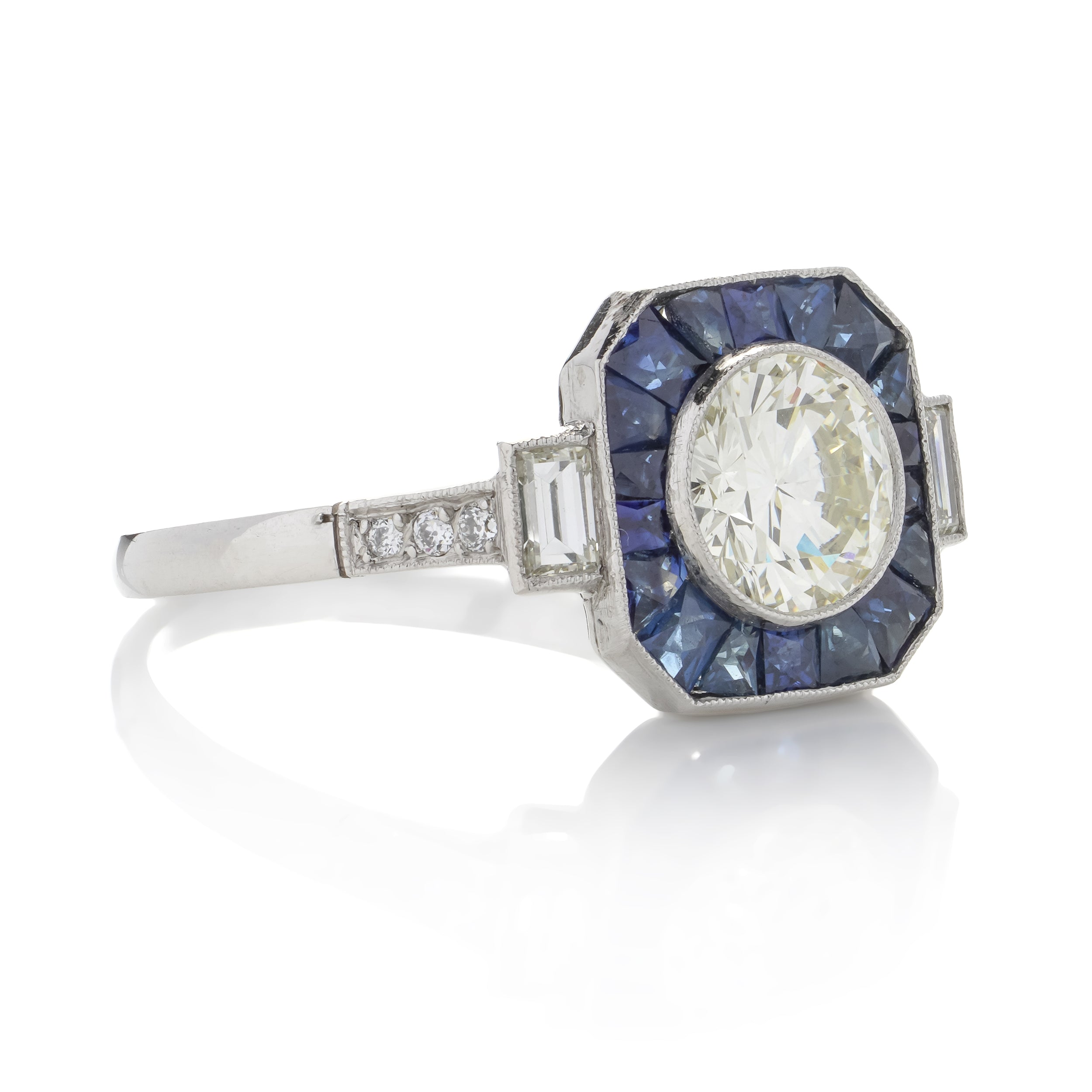 Art Deco Style Sapphire and Diamond Target Ring - Wildsmith Jewellery