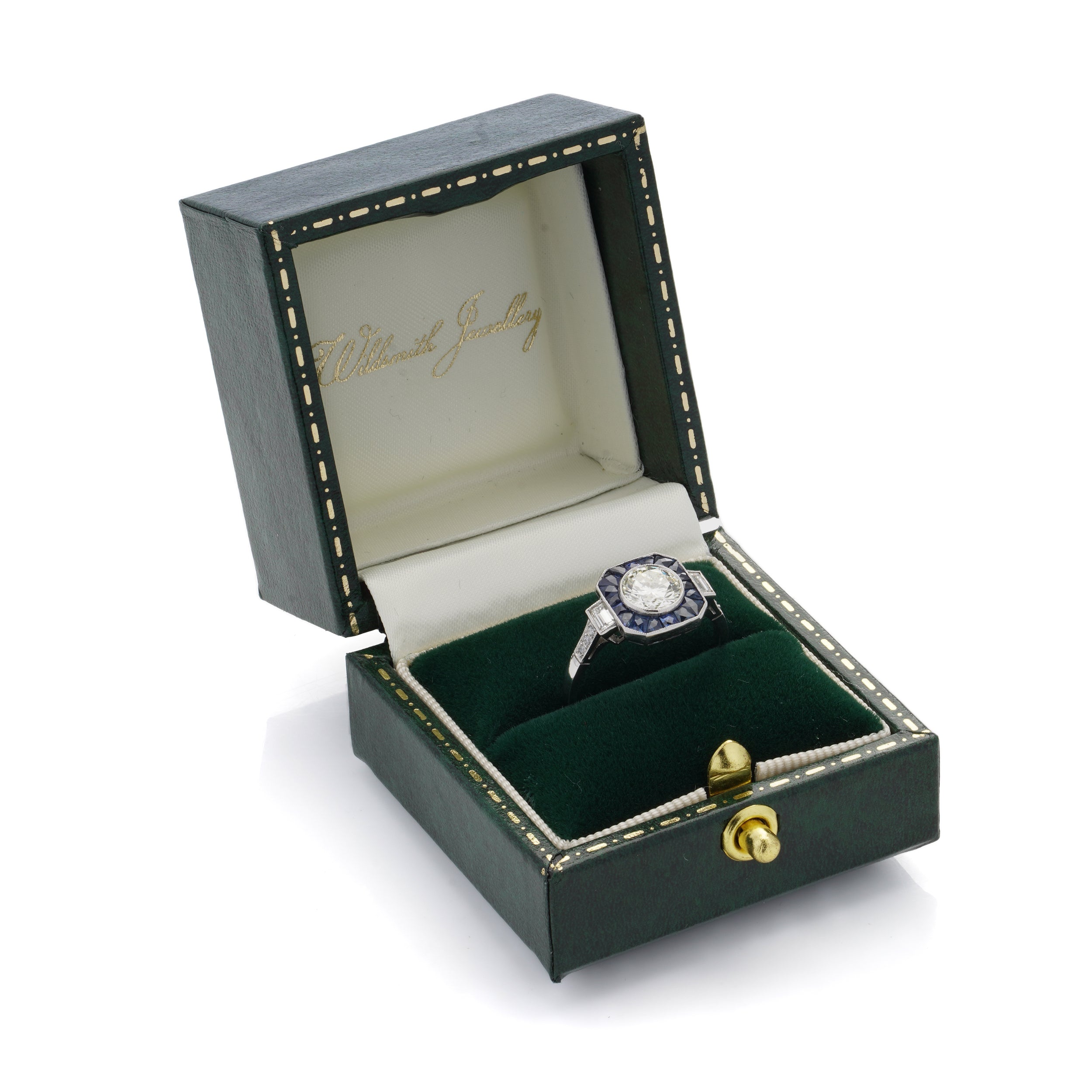 Art Deco Style Sapphire and Diamond Target Ring - Wildsmith Jewellery
