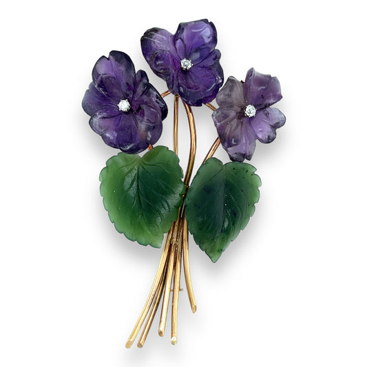 Amethyst, Nephrite & Diamond Brooch - Wildsmith Jewellery Brooches