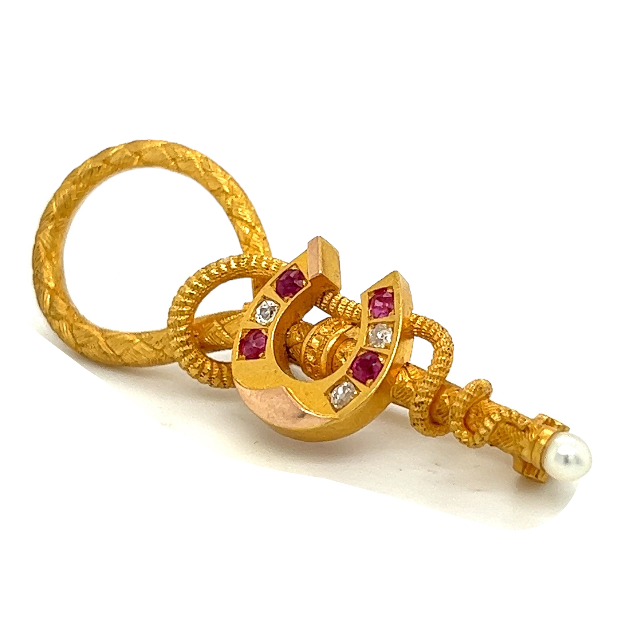 French 19th Century Ruby and Diamond Lucky Horseshoe Brooch - Wildsmith Jewellery Brooches