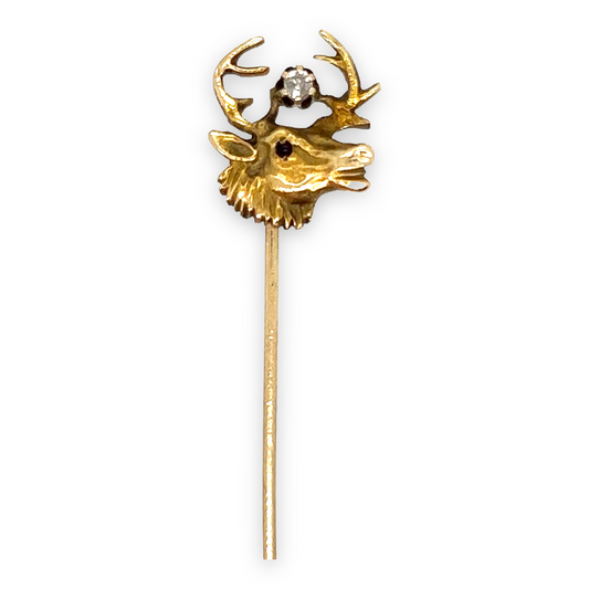 Gold & Diamond Stag Stickpin - Wildsmith Jewellery Stickpins