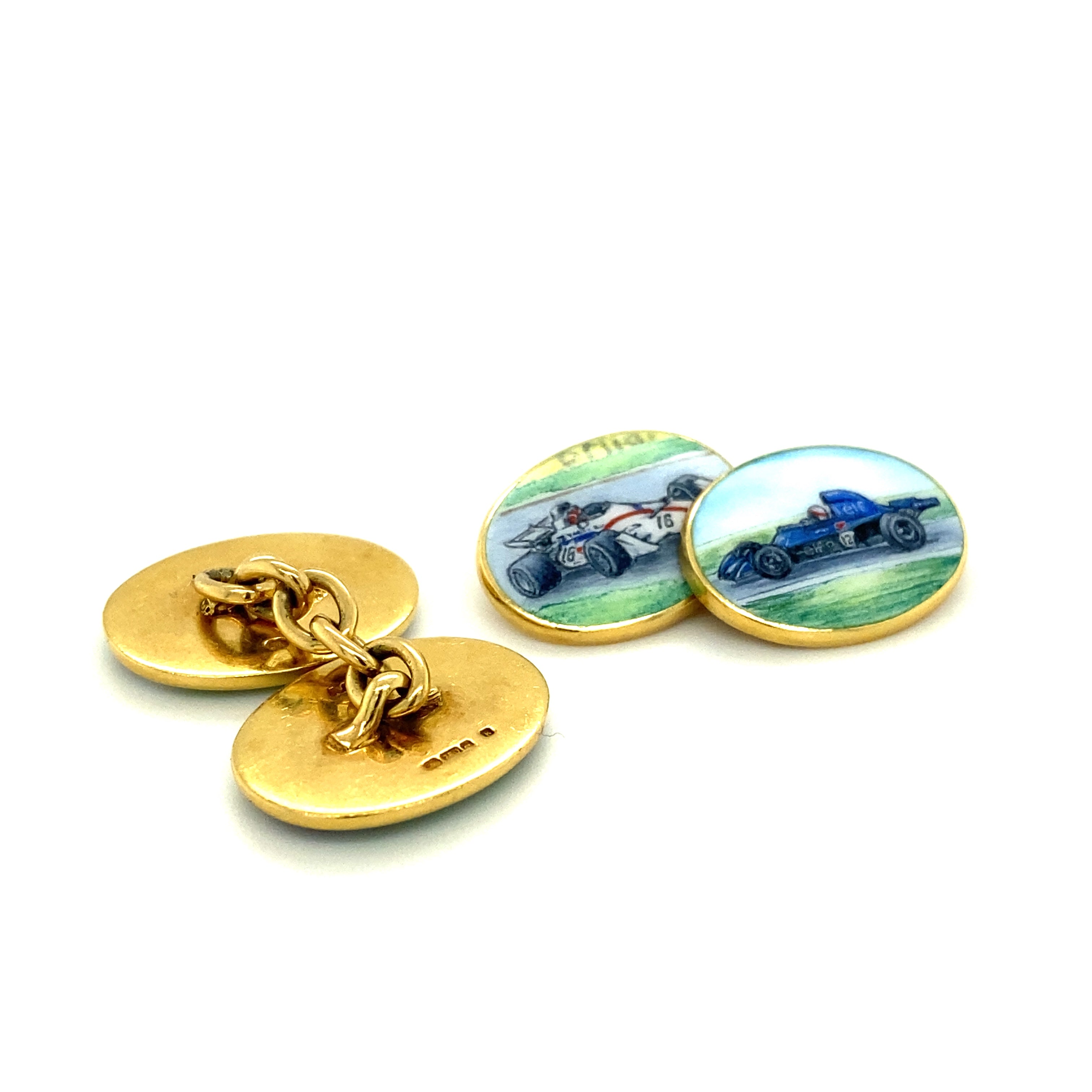 18ct Gold & Enamel Formula 1 Cufflinks, Alabaster & Wilson - Wildsmith Jewellery Cufflinks