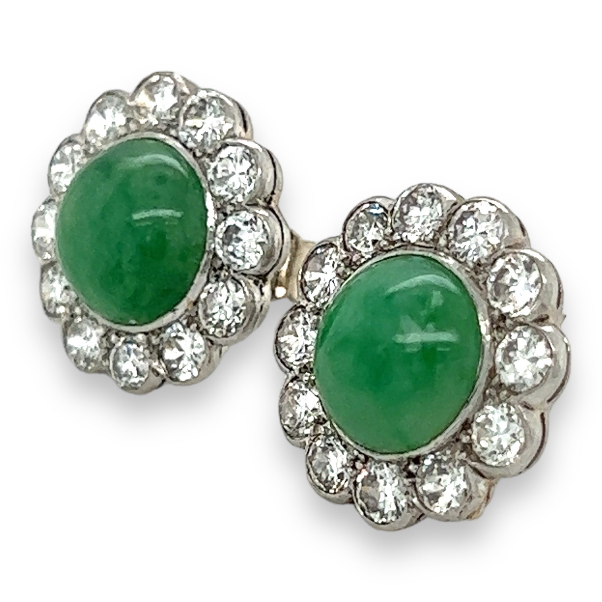 1950s Jade & Diamond Cluster Earrings - Wildsmith Jewellery Earrings