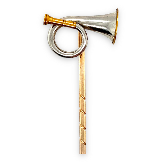 Platinum & Gold Hunting Horn Stickpin - Wildsmith Jewellery Stickpins