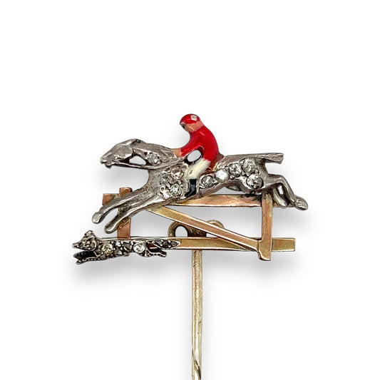 Edwardian Diamond & Enamel Fox Hunting Stickpin - Wildsmith Jewellery Stickpins