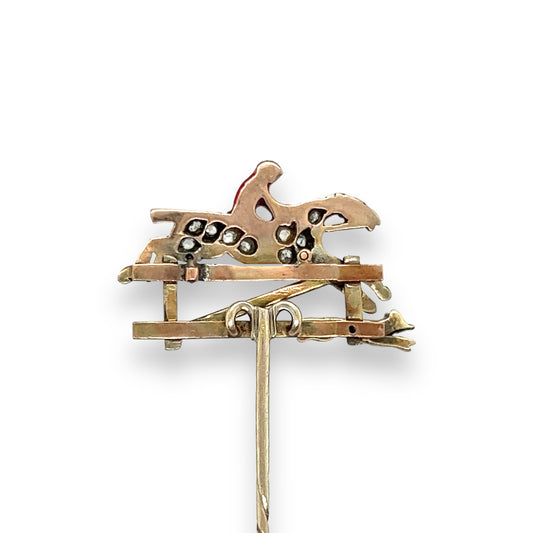 Edwardian Diamond & Enamel Fox Hunting Stickpin - Wildsmith Jewellery Stickpins
