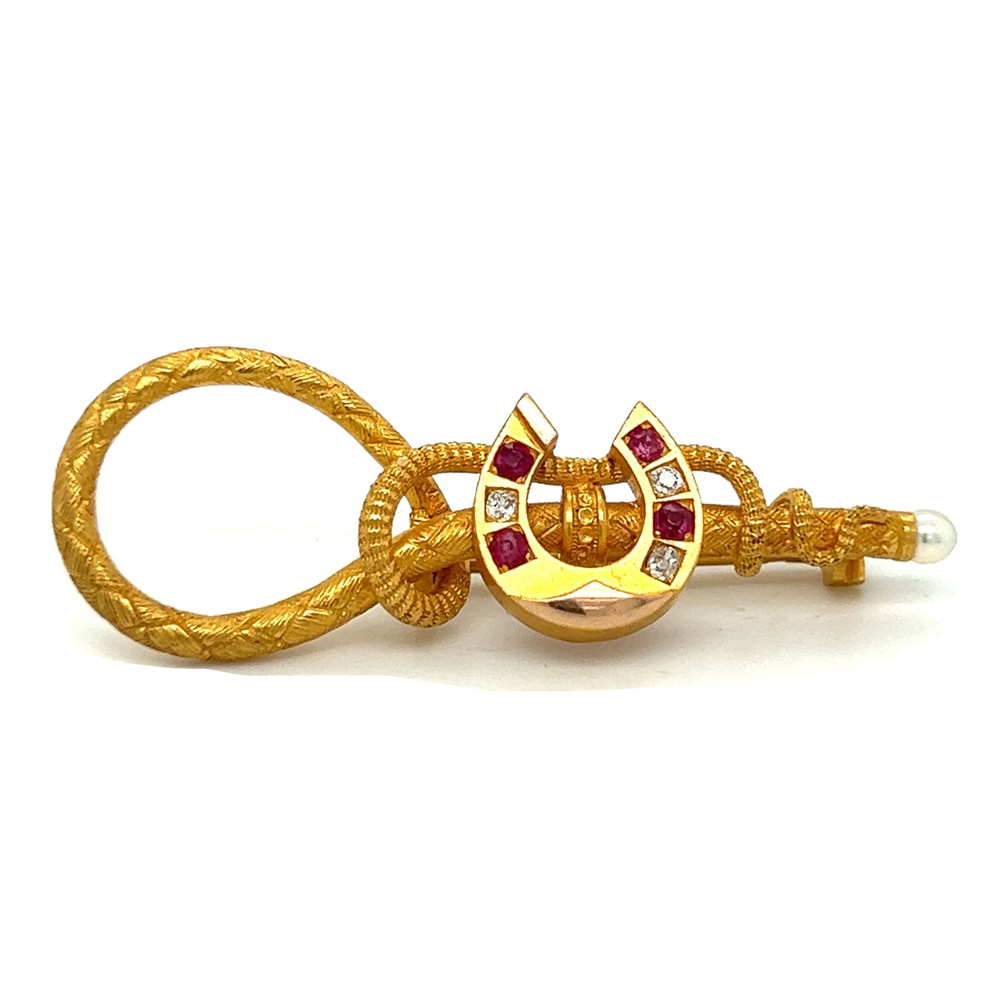 French 19th Century Ruby and Diamond Lucky Horseshoe Brooch - Wildsmith Jewellery Brooches