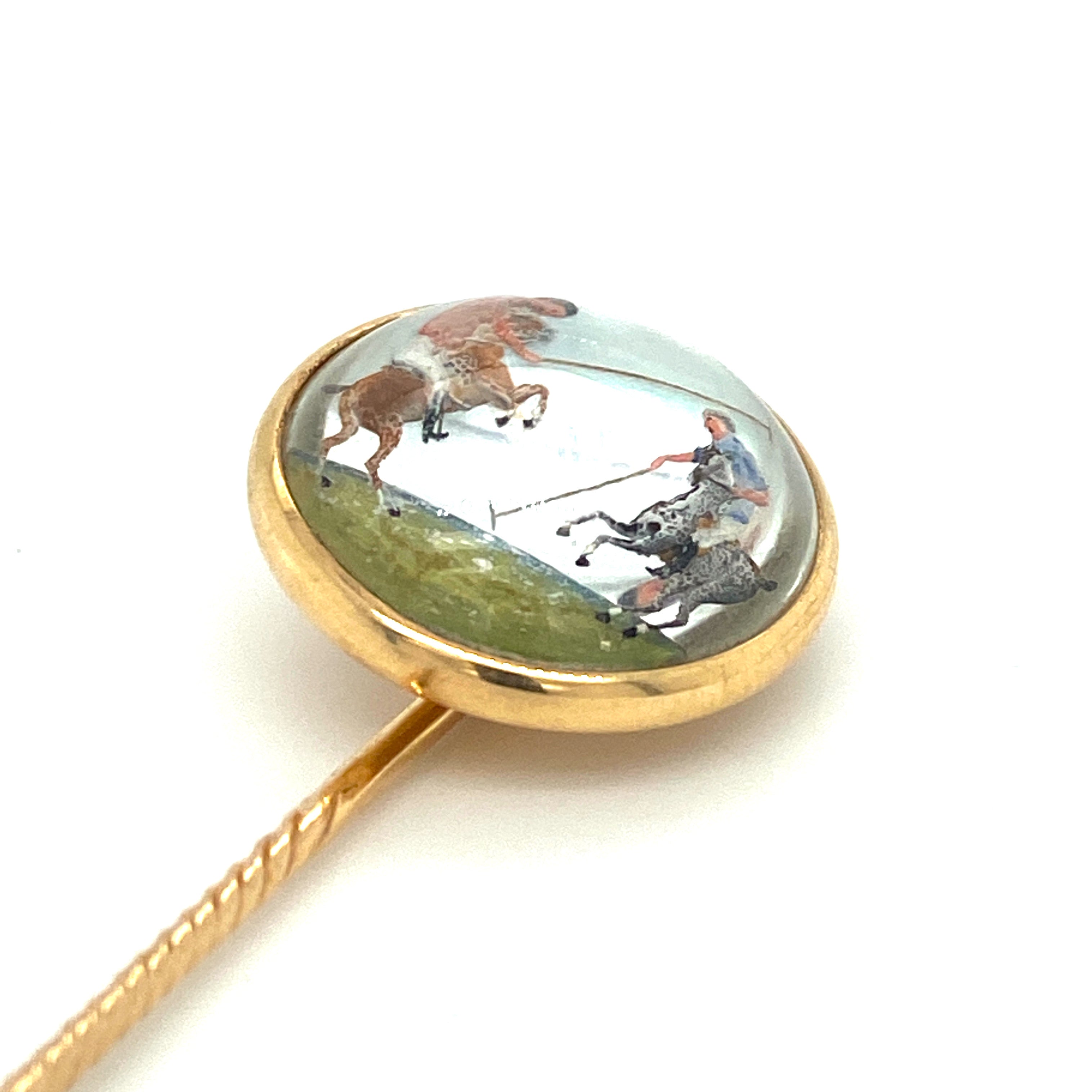 Reverse Intaglio Essex Crystal Polo Match Stickpin - Wildsmith Jewellery Stickpins