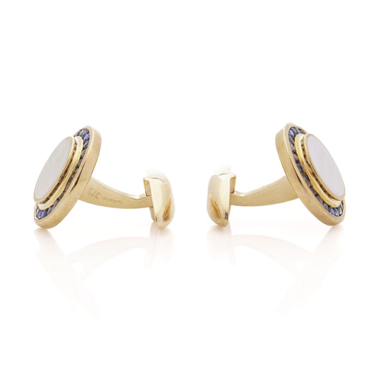 Sapphire, Mother of Pearl and Gold Cufflinks - Wildsmith Jewellery