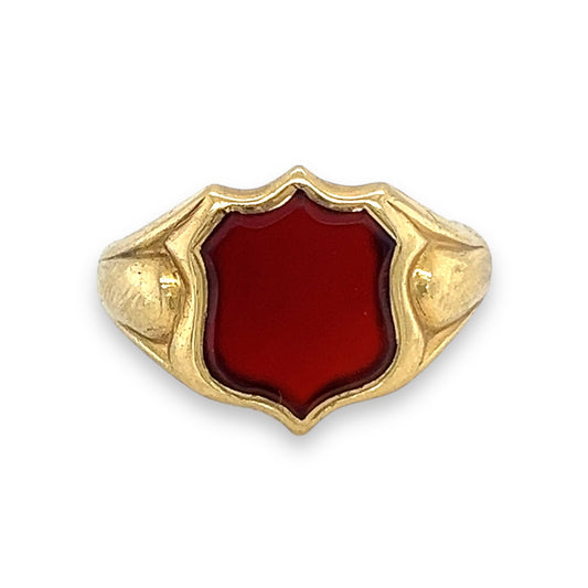 18ct Gold & Carnelian Shield Shape Signet Ring - Wildsmith Jewellery