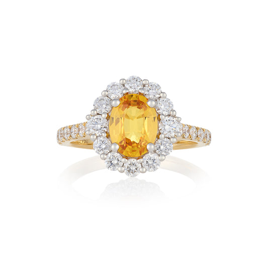 Golden Sapphire & Diamond Cluster Ring - Wildsmith Jewellery