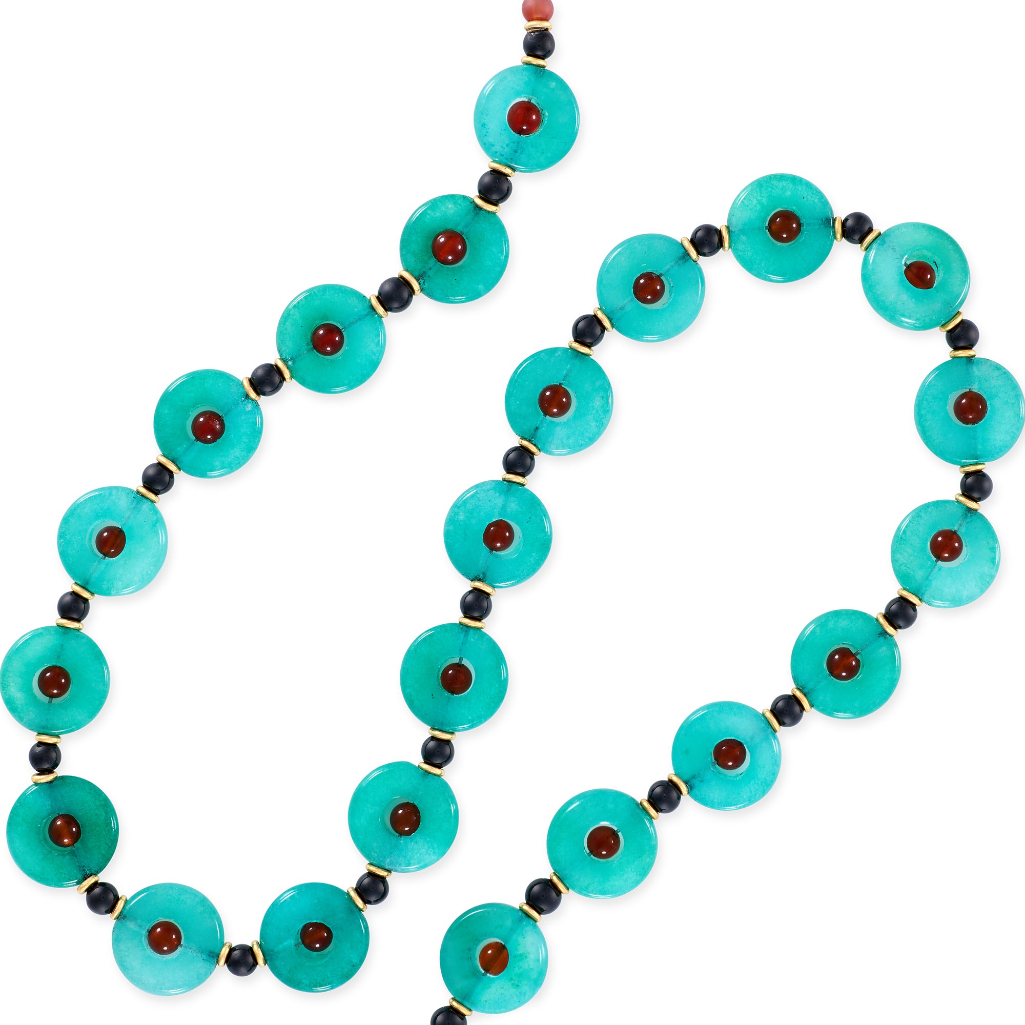Art Deco Style Aventurine, Carnelian, Onyx and 14ct Gold Necklace - Wildsmith Jewellery