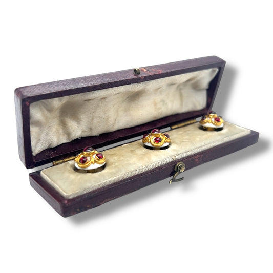 Victorian Enamel and Garnet Shirt Studs - Wildsmith Jewellery