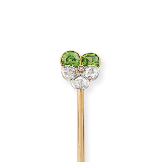 Belle Époque Green Garnet & Diamond Pansy Stickpin - Wildsmith Jewellery