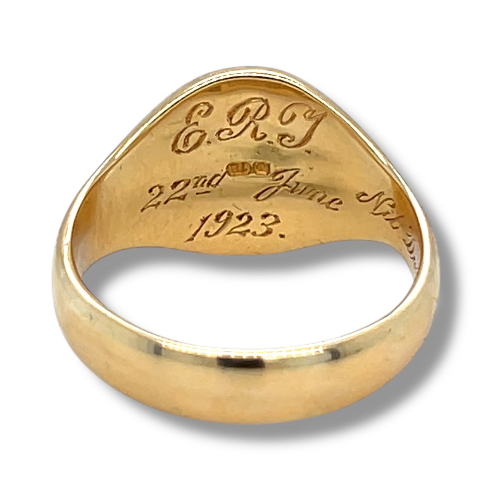 Antique 13 x 12mm 18ct Gold Signet Ring, 1922