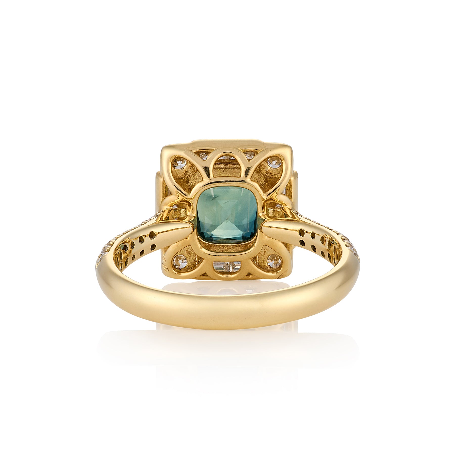 Art Deco Teal Sapphire & Diamond Ring