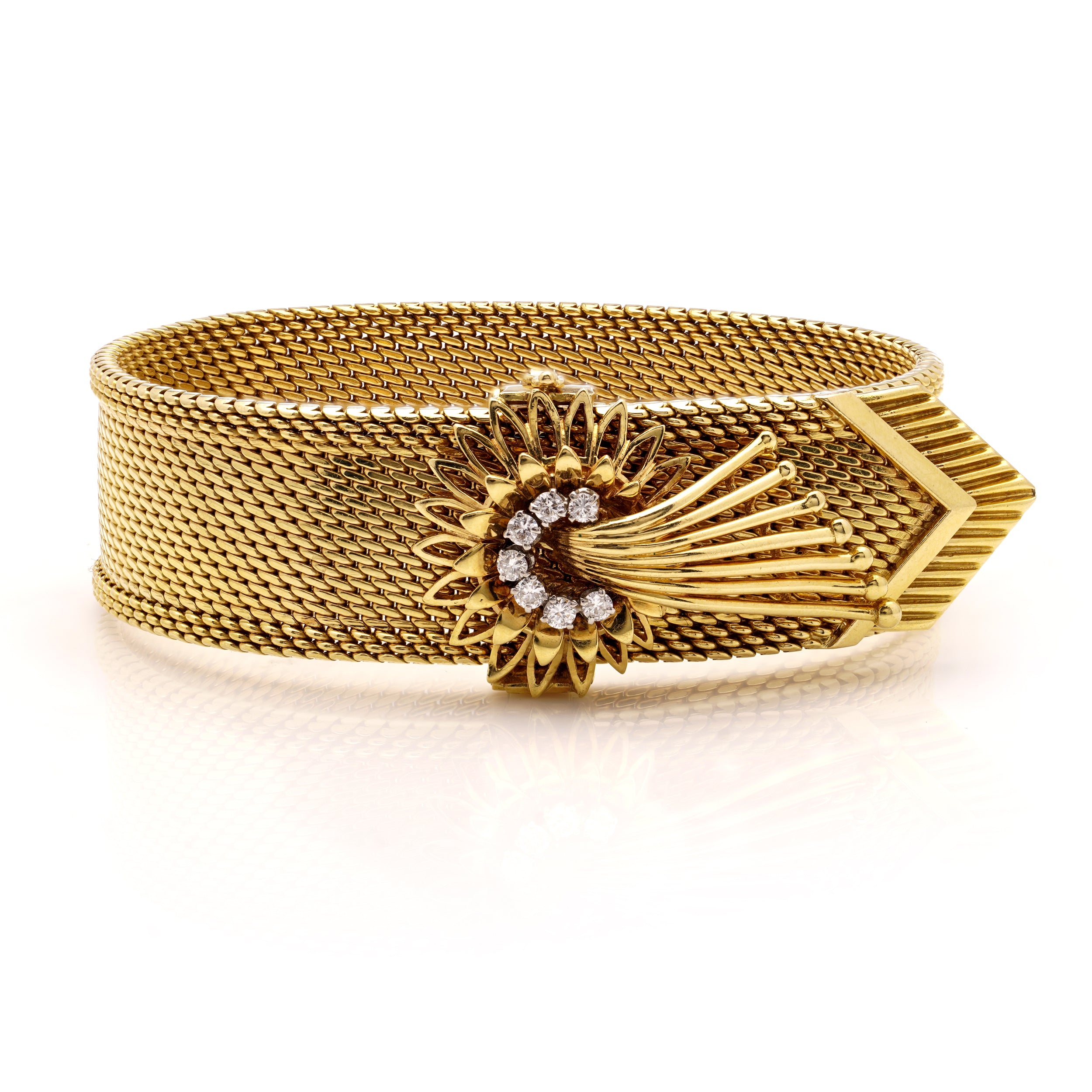 1960's 18ct Gold & Diamond Ribbon Bracelet by Sannit & Stein - Wildsmith Jewellery