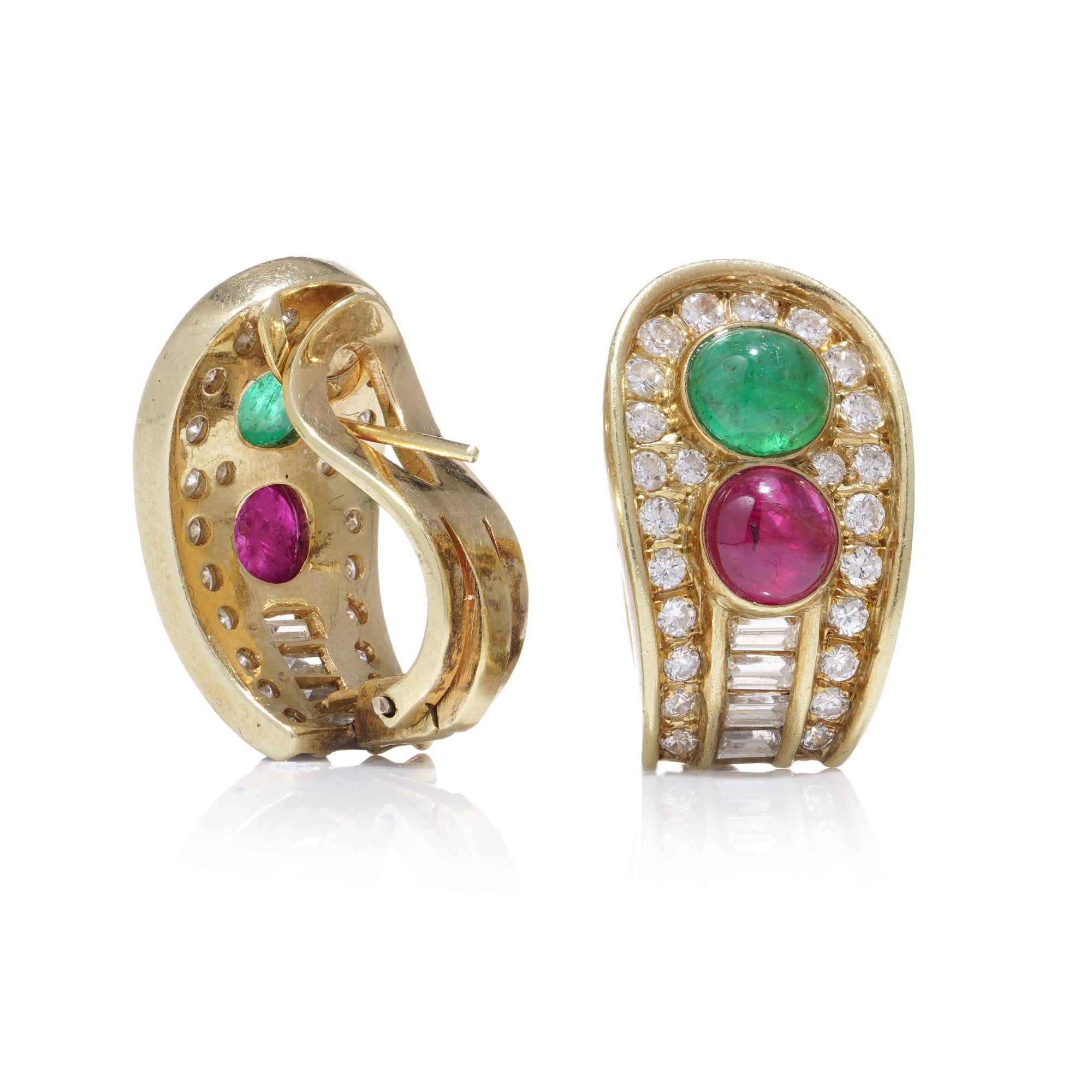 Vintage Emerald, Ruby & Diamond Earrings - Wildsmith Jewellery