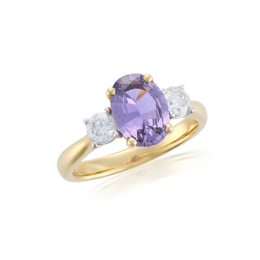 Purple Sapphire & Diamond Three Stone Ring - Wildsmith Jewellery
