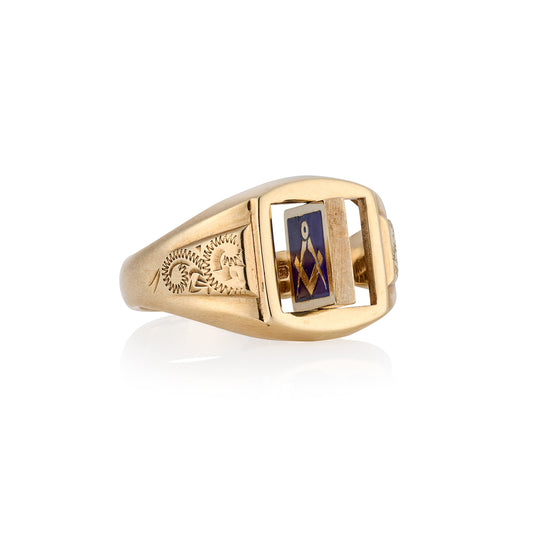 Masonic Square & Compass Swivel Signet Ring
