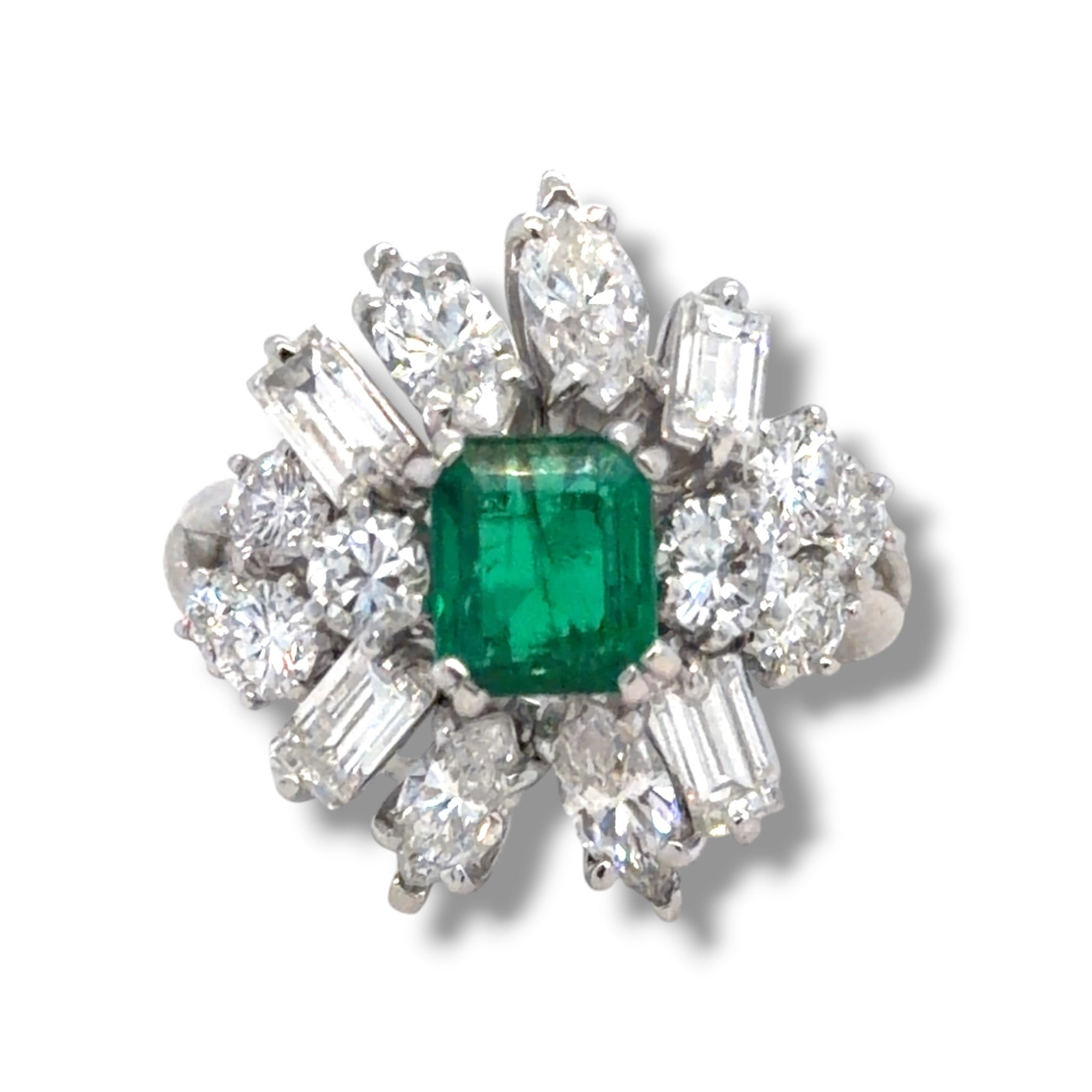 1960's Emerald & Diamond Cocktail Ring, French
