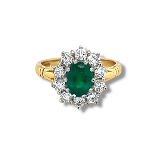 Emerald and Diamond Cluster Engagement Ring - Wildsmith Jewellery
