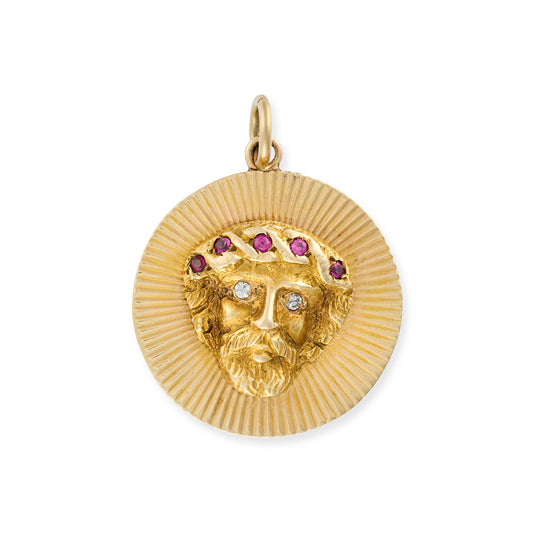 Vintage Gold, Ruby & Diamond Jesus Pendant - Wildsmith Jewellery