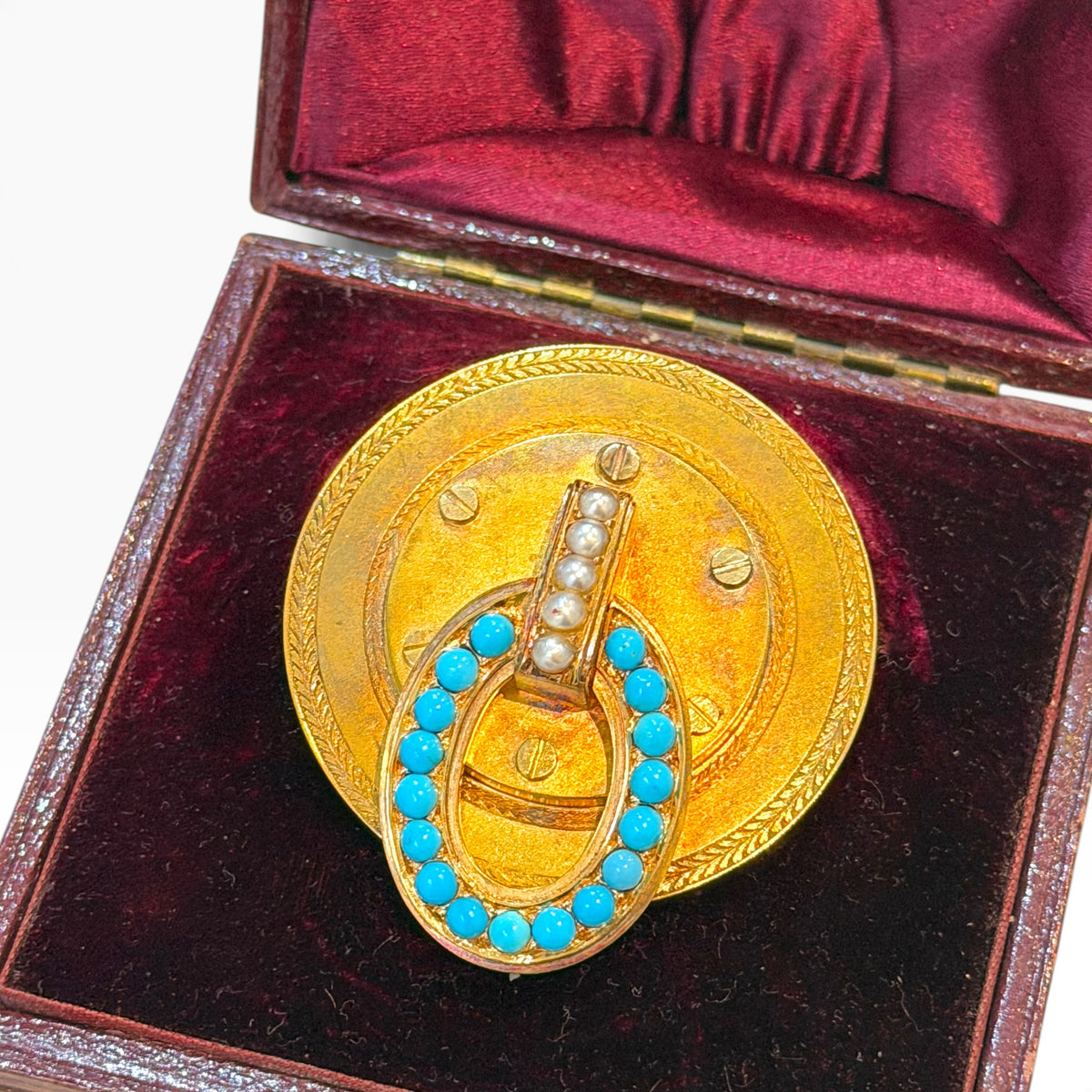 Victorian 15ct Gold & Turquoise Door Knocker Brooch