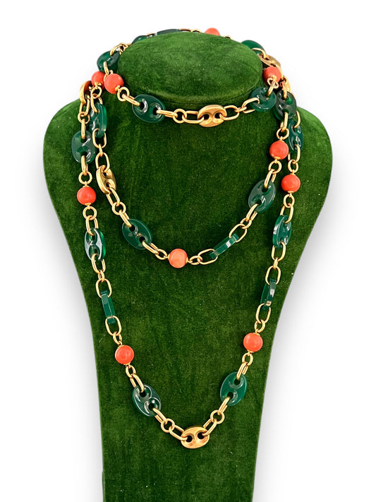 1970's 18ct Gold, Chrophrase & Coral Necklace - Wildsmith Jewellery