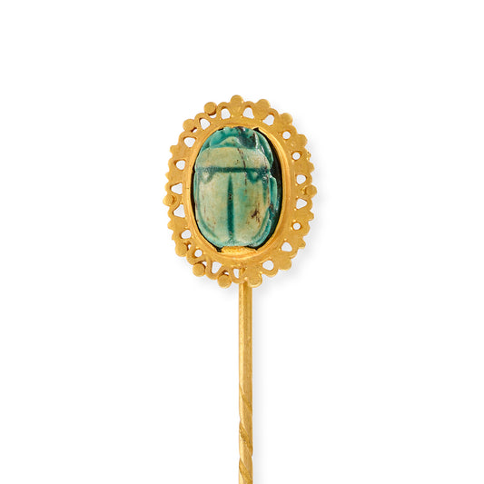 Victorian Egyptian Revival Gold & Turquoise Scarab Stickpin, c.1880