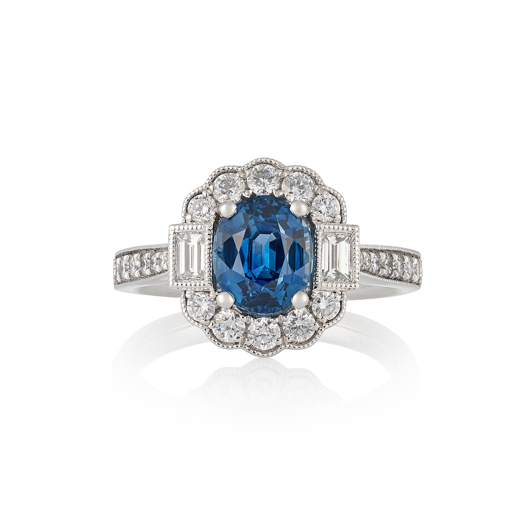 Teal Sapphire & Diamond Cluster Ring