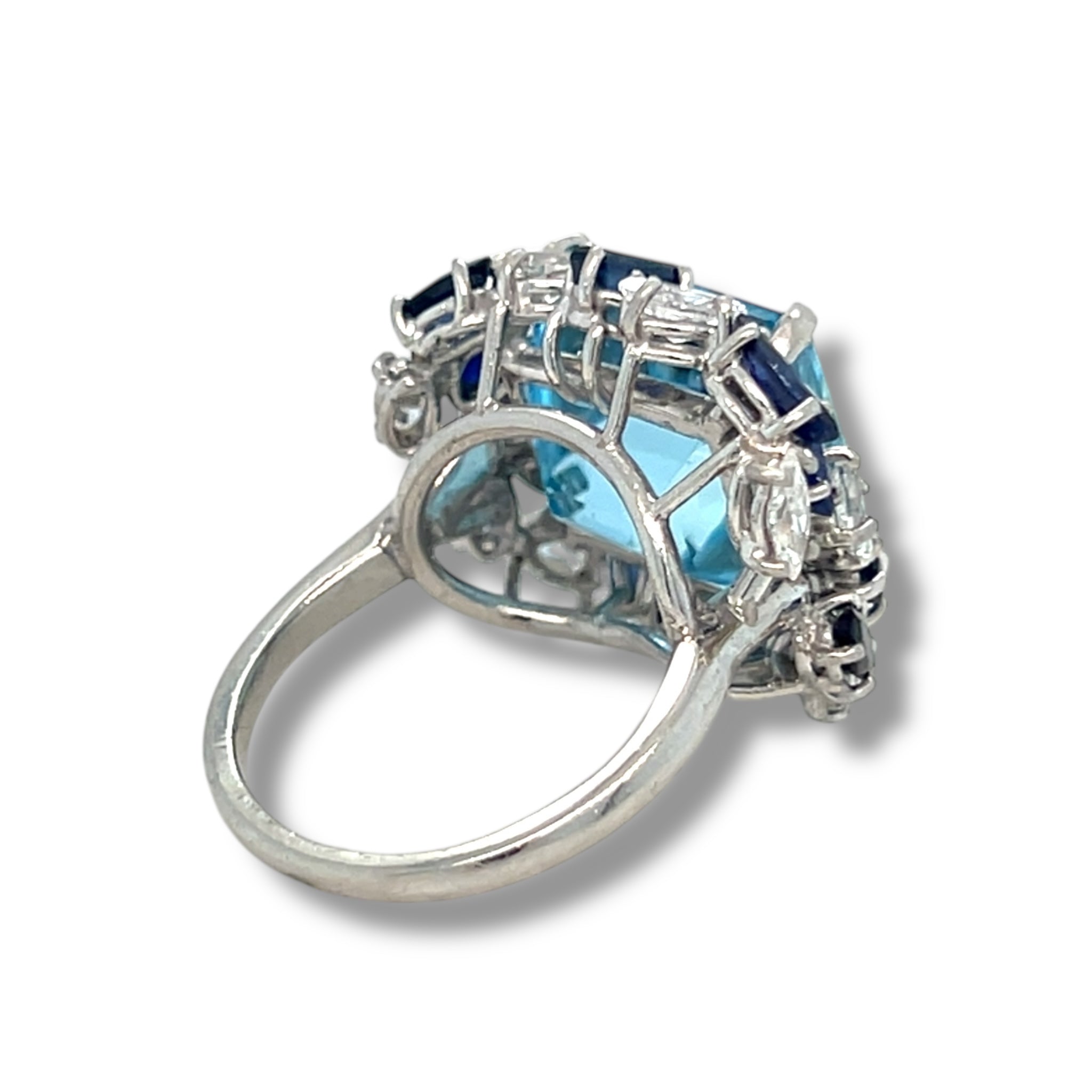 Vintage 1960's Aquamarine, Sapphire & Diamond Cocktail Ring