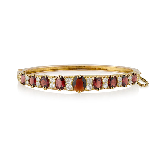 Victorian Carved Hoop Hessonite Garnet & Diamond Bangle - Wildsmith Jewellery
