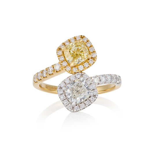 Yellow & White Diamond 'Toi et Moi' Two Tone Ring - Wildsmith Jewellery