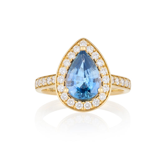 2.07cts Pear Cut sapphire & Diamond Cluster Ring - Wildsmith Jewellery