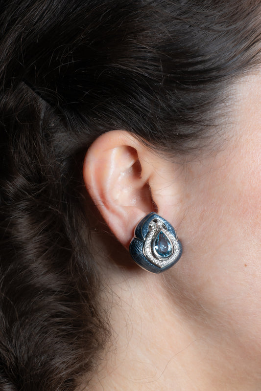 De Vroomen Aquamarine, Diamond & Enamel Earrings - Wildsmith Jewellery