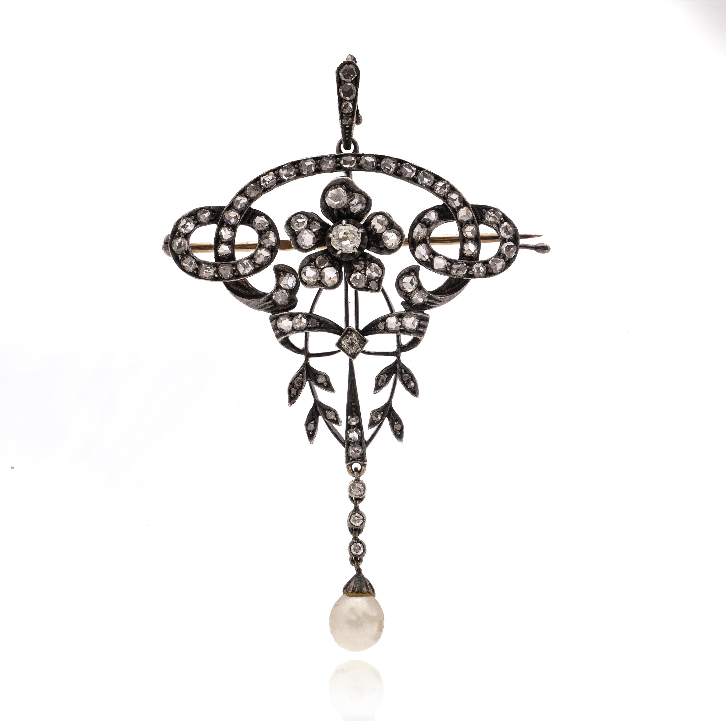 Belle Ėpoque Natural Pearl & Diamond Pendant / Brooch - Wildsmith Jewellery