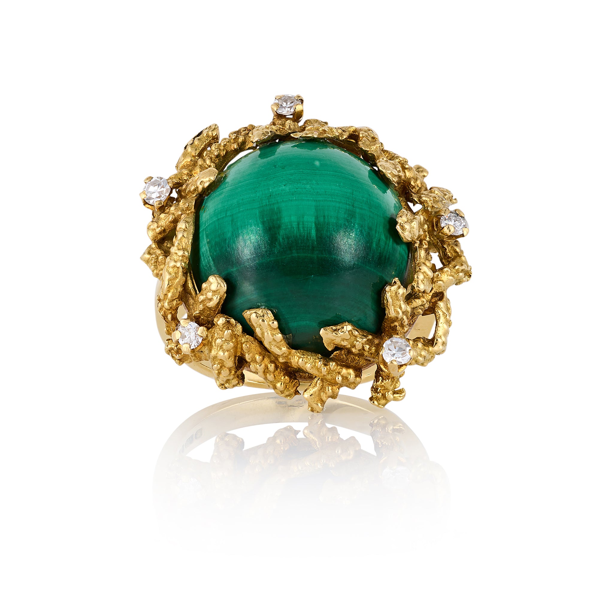 1970's Malachite & Diamond Ring by Ben Rosenfeld