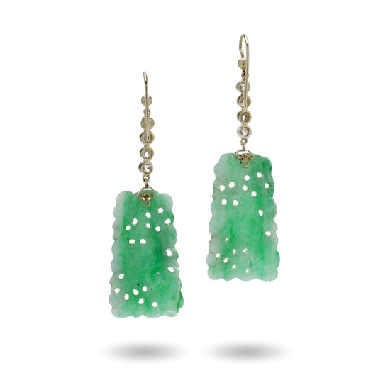 Art Deco Jade and Diamond Earrings - Wildsmith Jewellery