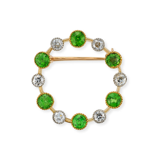 Edwardian Diamond & Demantoid Garnet Brooch - Wildsmith Jewellery