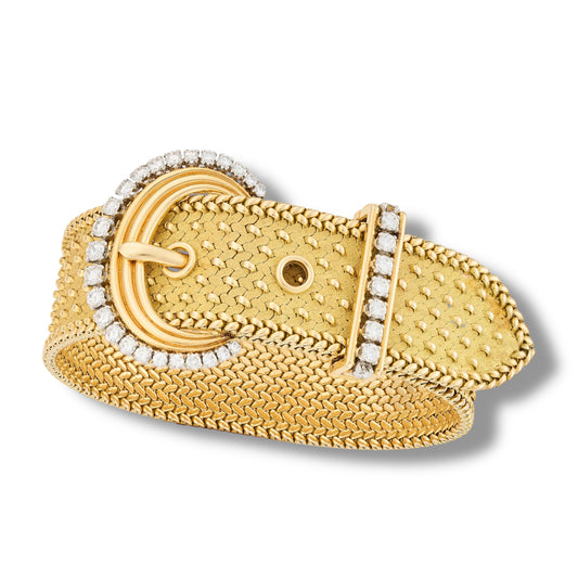 1970's Gold & Diamond Buckle Bracelet by Georges L'enfant