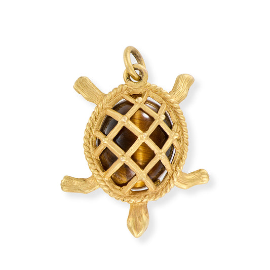 Yellow Gold & Tigers Eye Turtle Charm - Wildsmith Jewellery