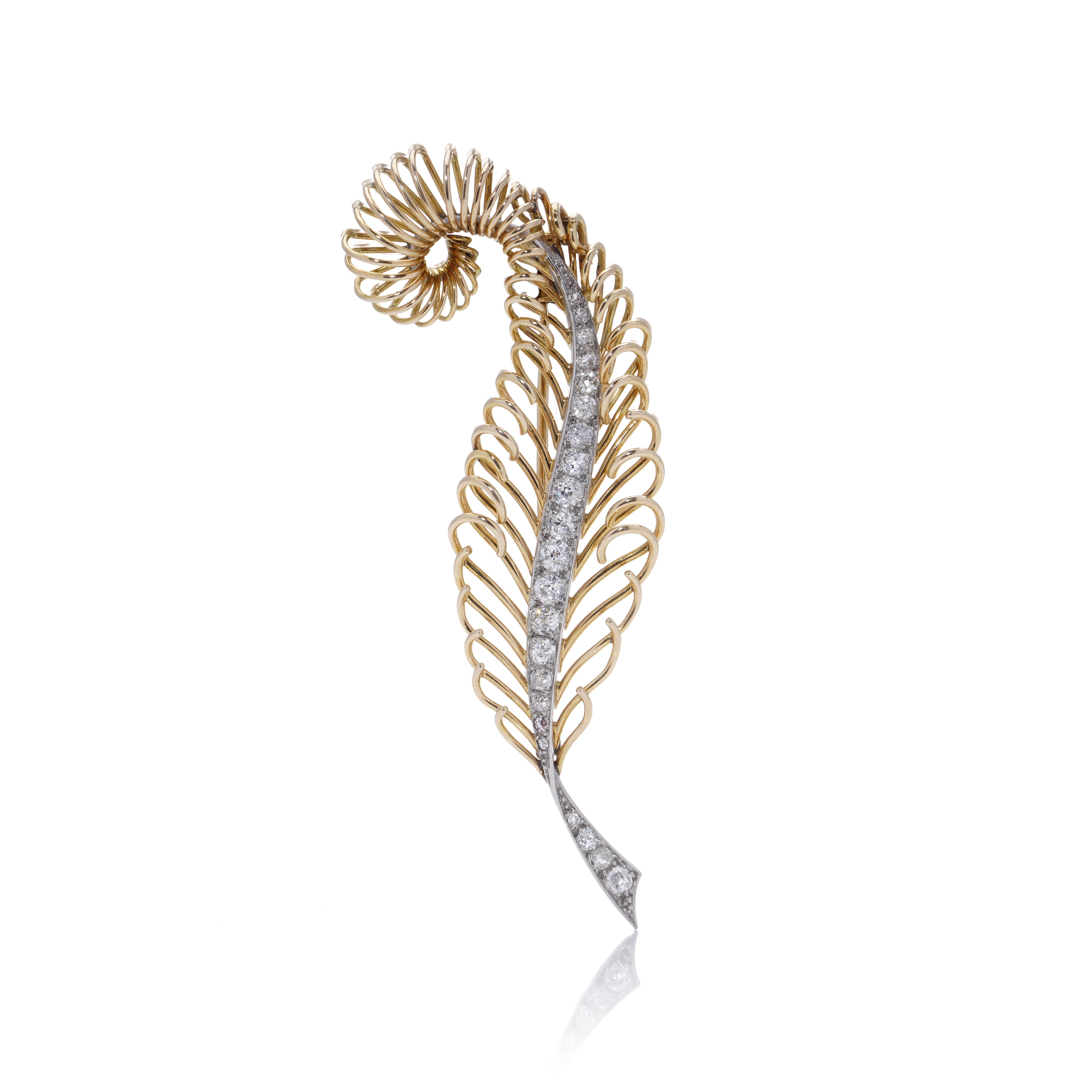 Gold & Diamond Feather Brooch