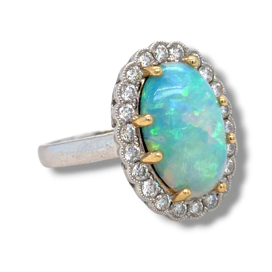 Opal & Diamond Cluster Ring