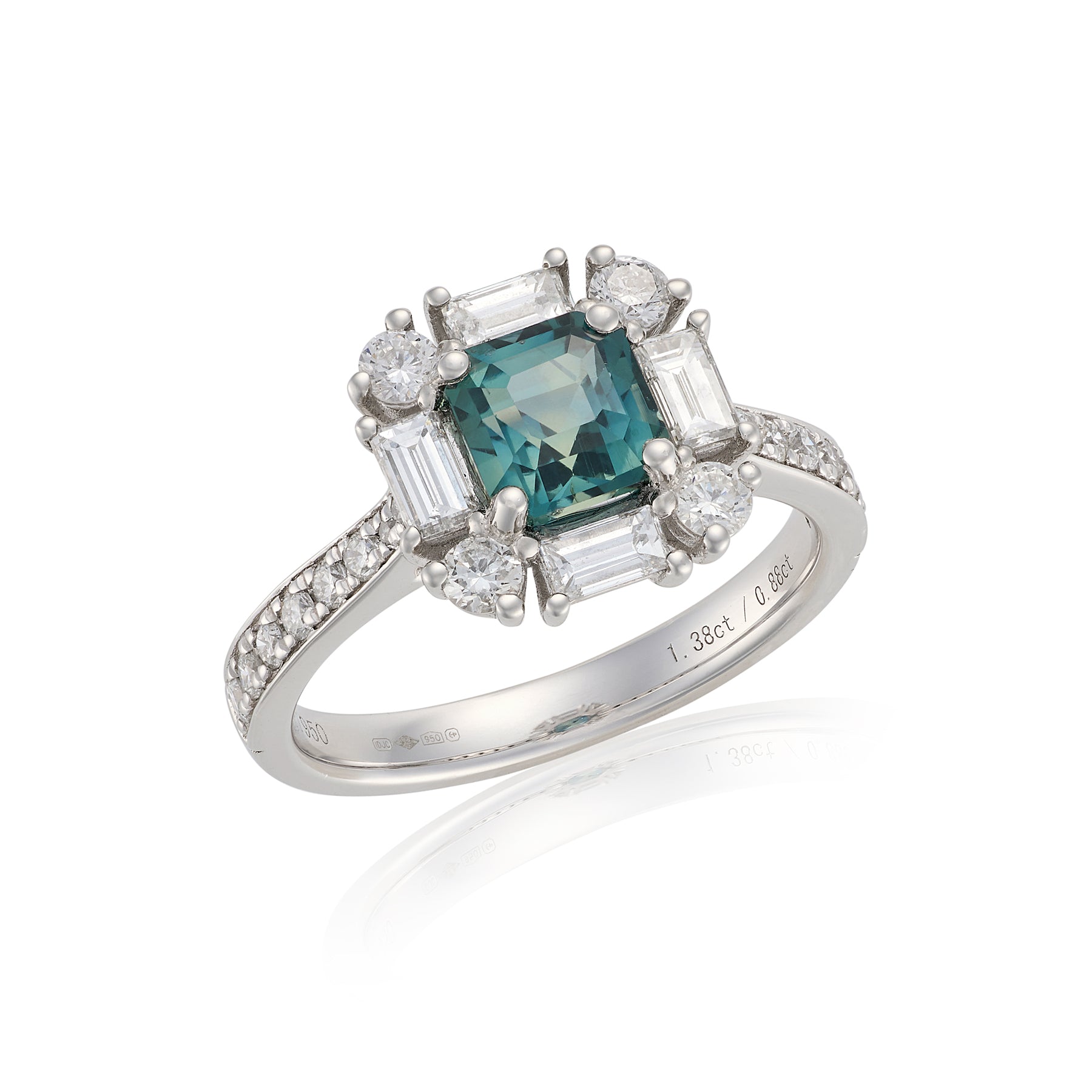 Art Deco Teal Sapphire & Diamond Ring