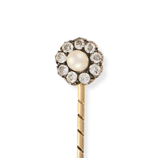 Natural Pearl & Diamond Stickpin