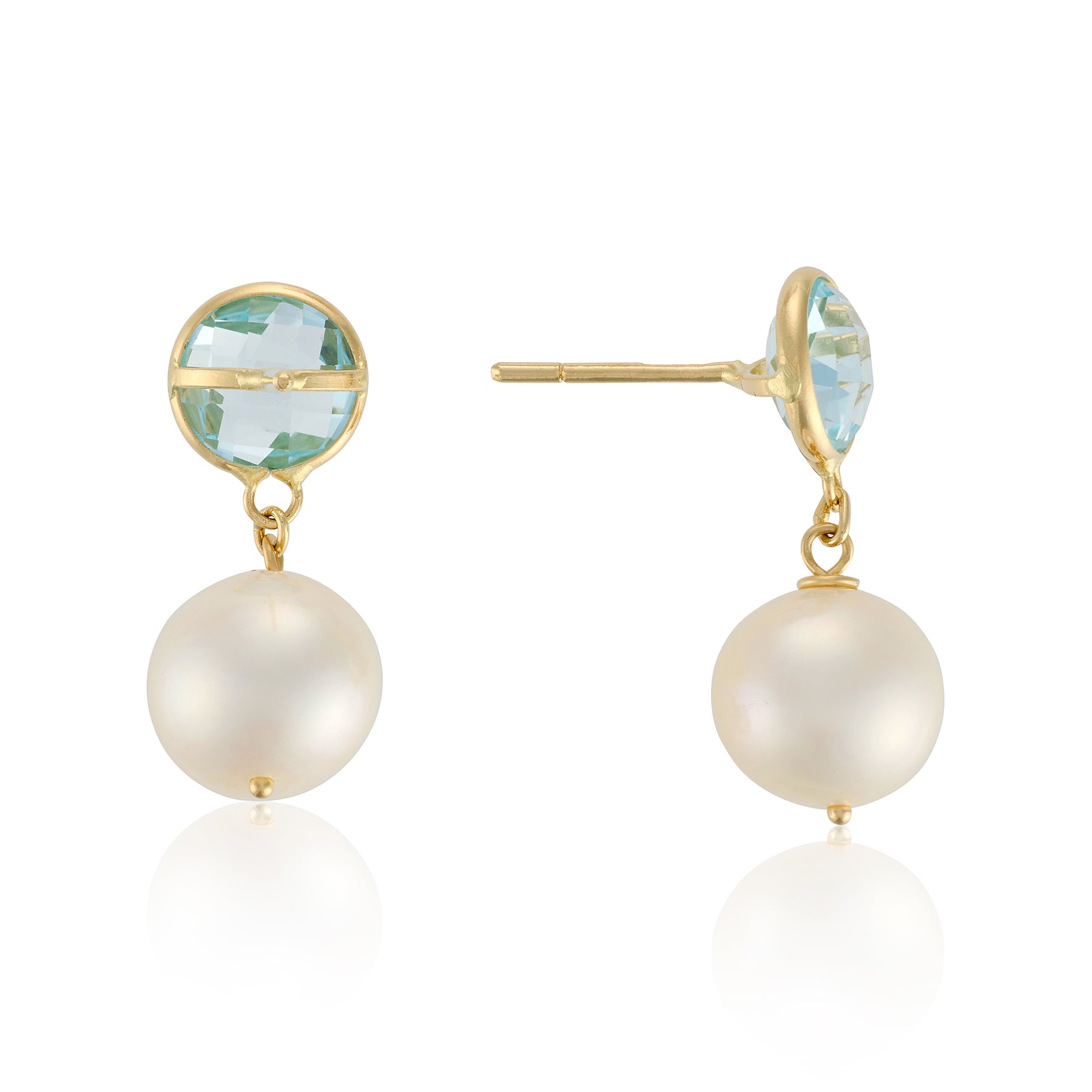 Blue Topaz & Akoya Pearl Drop Earrings