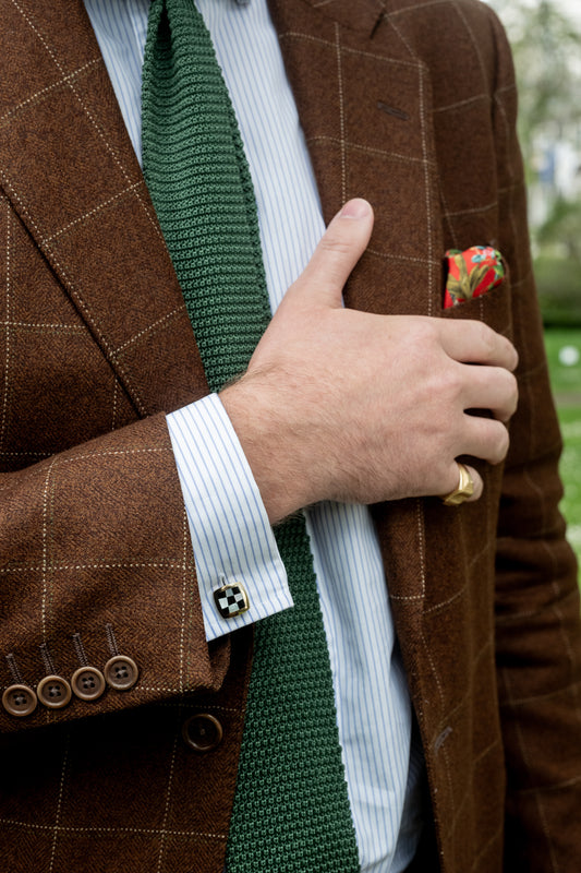 Onyx & Mother of Pearl Chequered Cufflinks - Wildsmith Jewellery