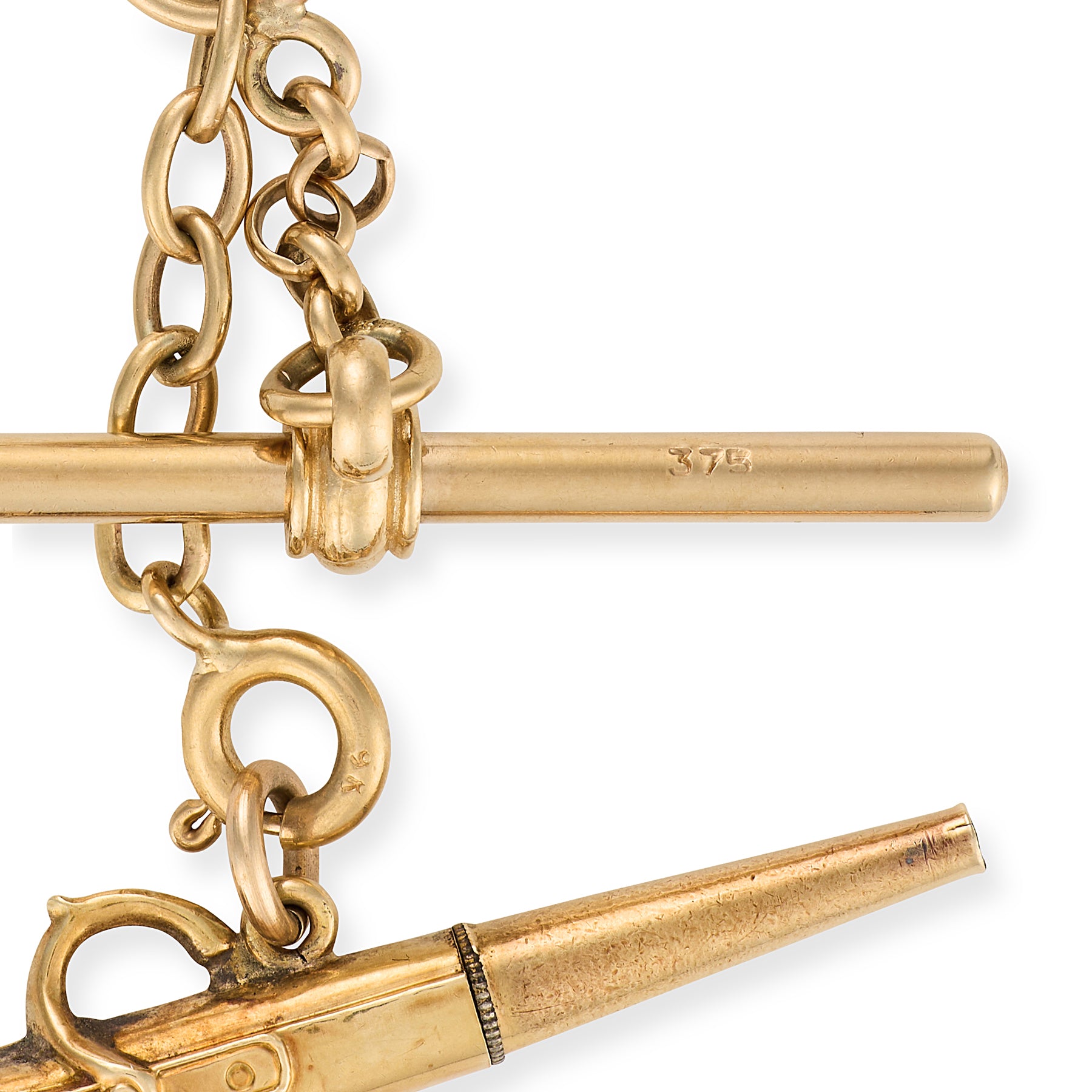 Antique Fetter Link Watch Chain with Detachable Pistol Charm